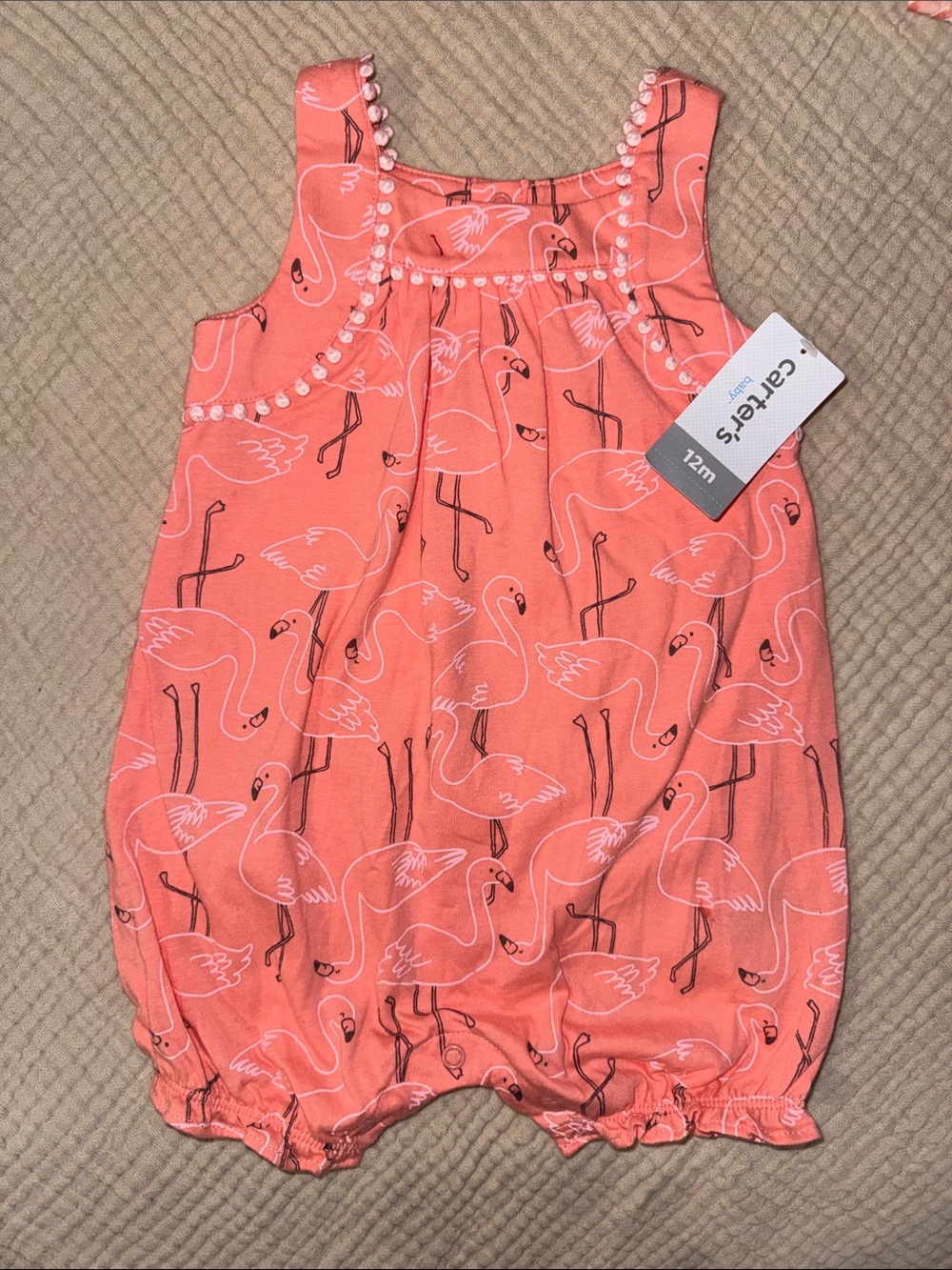 Carter's Coral Flamingo Pom-Trim Baby Bubble Romper